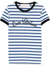 Valentino Womens Striped Embroidered Cotton-jersey T-shirt Avorio Blu