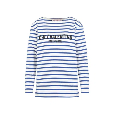 Valentino Garavani Embroidered Cotton T-shirt In Blue