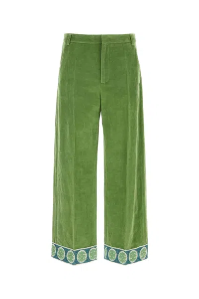 Valentino Garavani Embroidered Cotton-linen Trousers In Green
