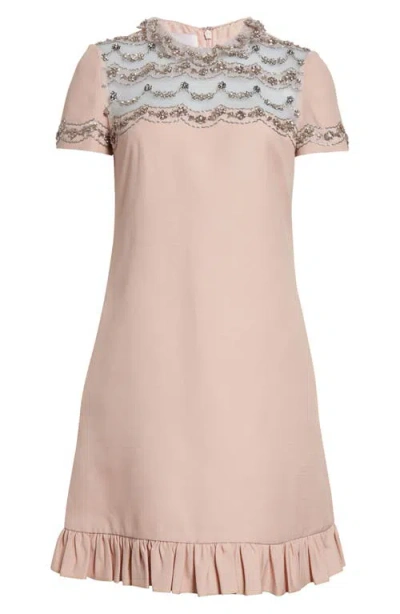 Valentino Garavani Embroidered Crepe Couture Shift Dress In Rose