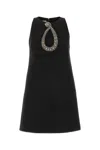 Valentino Garavani Rhinestone Snake Embroidery Crepe Couture Short Dress In Black