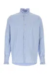 Valentino Light Blue Striped Embroidered Poplin Shirt In Blue