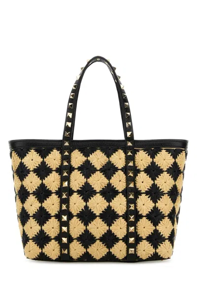 VALENTINO GARAVANI VALENTINO GARAVANI EMBROIDERED RAFFIA MINI ROCKSTUD HANDBAG