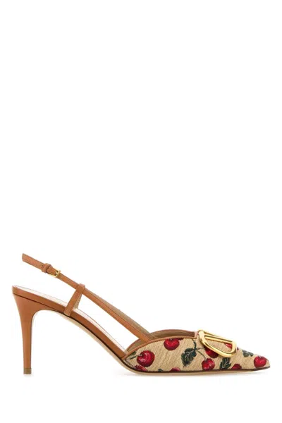 Valentino Garavani Embroidered Raffia Vlogo Signature Pumps In Naturalerosed