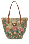 Valentino Garavani Embroidered Raffia Vlogo Signature Shopping Bag In Multi
