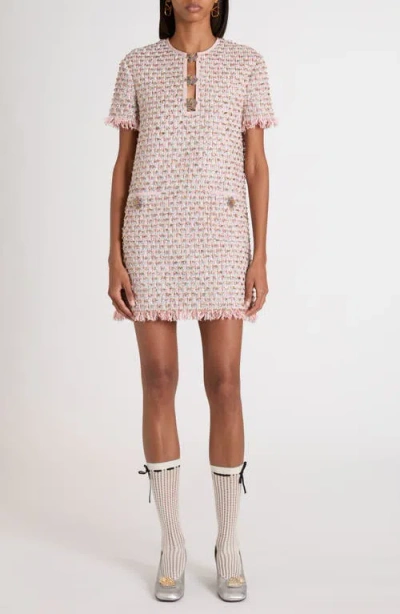 VALENTINO VALENTINO GARAVANI EMBROIDERED RIBBON TWEED SHIFT DRESS
