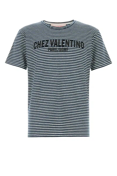 Valentino Garavani Embroidered Stretch Linen Blend T-shirt In Stripped