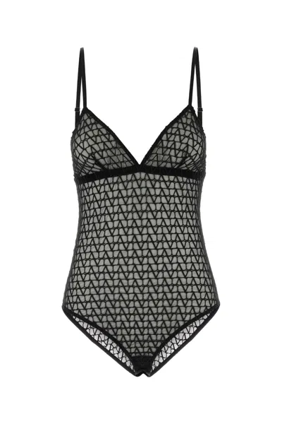 Valentino Garavani Embroidered Stretch Nylon Blend Bodysuit In Black