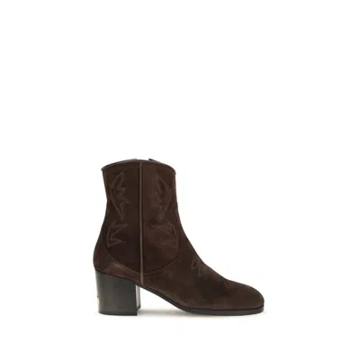 Valentino Garavani Embroidered Suede Ankle Boots In Brown
