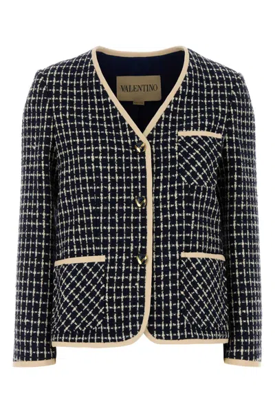 Valentino Boucle Wool Blend Jacket With Contrast Trim In Black