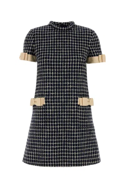 Valentino Garavani Embroidered Tweed Mini Dress In Black