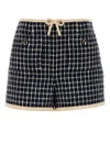 Valentino Tweed Shorts Checked Pattern Contrast Trim In Black