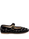 Valentino Endouce Embellished Grosgrain-trimmed Velvet Mary Jane Ballet Flats In Black