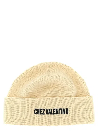 Valentino Garavani Embroidered Virgin Wool Beanie In Cream