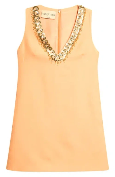 Valentino Garavani Embroidered Wool & Silk Crepe Couture Minidress In Orange
