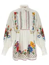 Valentino Embroidered Floral Pattern Shirt With Ruffled Collar In Multicolor