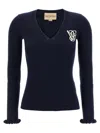 Valentino Embroidered Sweater With Front Pockets And Ruffle Cuffs In Blue