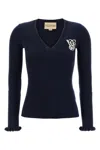 Valentino Embroidered Sweater With Front Pockets And Ruffle Cuffs In Blue