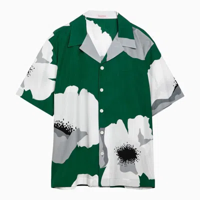 Valentino Garavani Emerald Green/grey Flower Portrait Shirt In Multicolor