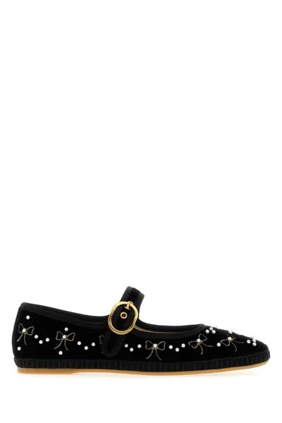 Valentino Garavani Endouce Velvet Mary-jane Ballerina Flats In Black