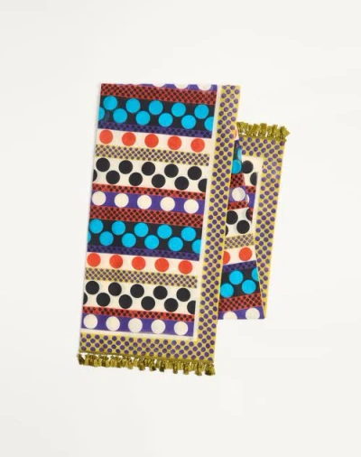 Valentino Garavani Escape Sarong In Cotton And Silk With Stripe And Polka Dot Print Woman Multicolou