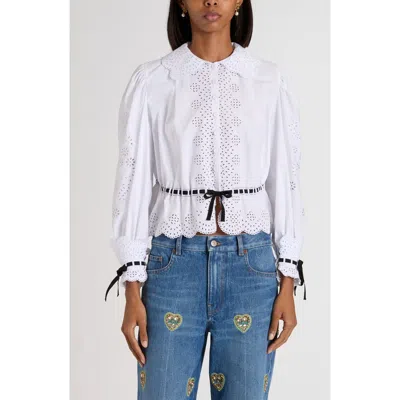 Valentino Garavani Eyelet Embroidered Button-up Shirt In White