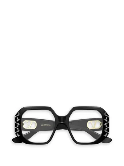 Valentino Garavani Eyewear 크리스털 장식 기하학 프레임 안경 In Black