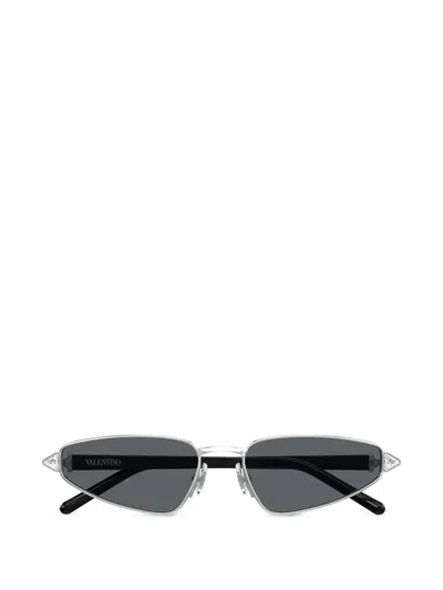 Valentino Garavani Eyewear Crystal-embellished Geometric-frame Sunglasses In Gray