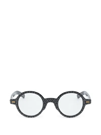 Valentino Garavani Eyewear Crystal-embellished Round-frame Glasses In Black