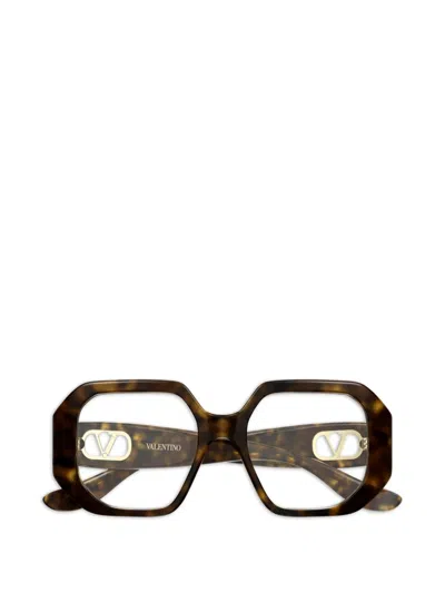 Valentino Garavani Eyewear Logo-detail Tortoiseshell-effect Glasses In Brown