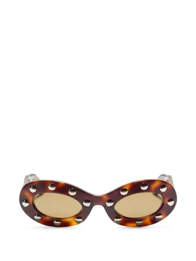 Valentino Garavani Eyewear Oval Acetate Glasses In Brown