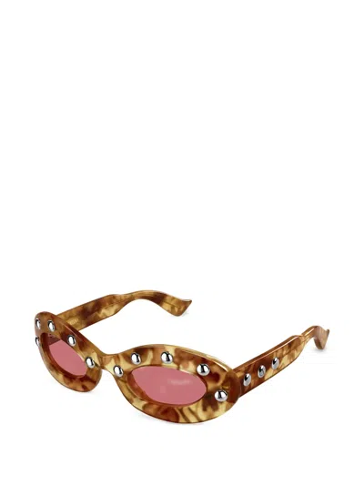 Valentino Garavani Eyewear Stud-embellished Oval-frame Sunglasses In Brown