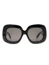 Valentino Garavani Eyewear Valentino Black Gold Frame Smoke Grey Lens Acetate Oversiz
