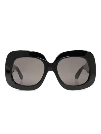 Valentino Garavani Eyewear Valentino Black Gold Frame Smoke Grey Lens Acetate Oversiz