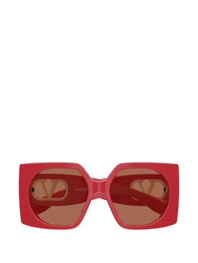 Valentino Garavani Eyewear Vlogo Geometric-frame Sunglasses In Red