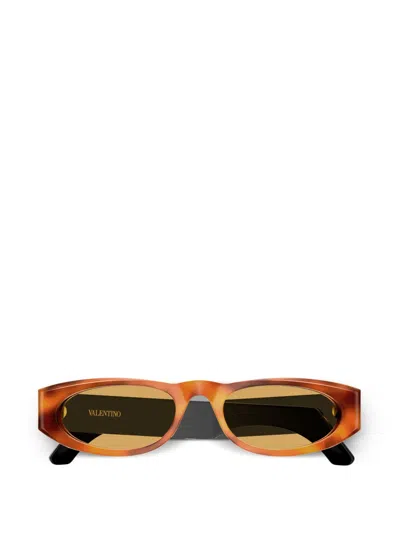 Valentino Garavani Eyewear Vlogo Oval-frame Sunglasses In Brown