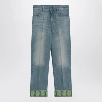 Valentino Garavani Faded Jeans With Jacquard Background In Blue