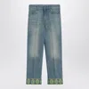 Valentino Medium Blue Jeans With Green Embroidery, Straight Leg, High Waist In Blue