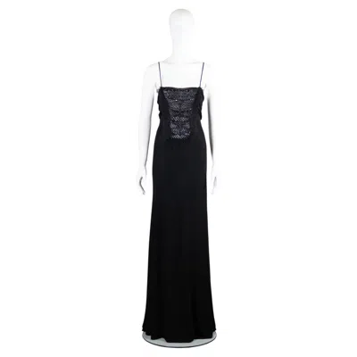 Pre-owned Valentino Garavani Fall Winter 2003 Black Lace Beaded Evening Gown, Size Small