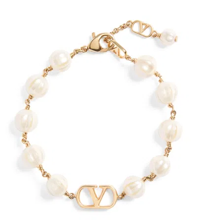 Valentino Garavani Faux Pearl Vlogo Signature Bracelet In White