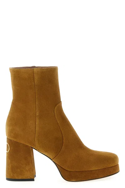 Valentino Garavani Fawcette Suede Ankle Boots With Block Heel In Brown