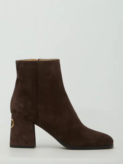 Valentino Garavani Fawcette Ankle Boots Suede Leather In Brown