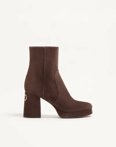 Valentino Garavani Fawcette Platform Ankle Boot In Split Leather 90mm Woman Ebony 41.5 In Multi