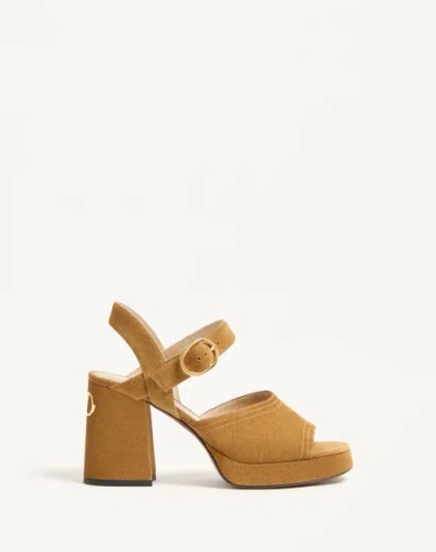 Valentino Garavani Fawcette Platform Crust Leather Sandal 100mm Woman Havana Beige 40