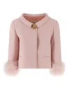 Valentino Jacket Collar Detail Cropped Length Faux Fur Cuffs In Pink