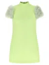 Valentino Feather Dress Faux Fur Sleeves Neckline In Green
