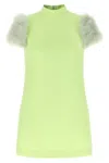 Valentino Feather Dress Faux Fur Sleeves Neckline In Green