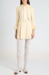 Valentino Feather-trimmed Embellished Jacquard And Woven Mini Dress In Betulla