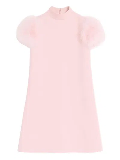Valentino Short Crepe Couture Dress With Feathers Woman Rose 46 In Animal Print