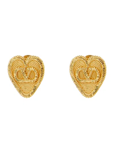 Valentino Garavani 'fil Perdu' Gold-colored Heart-shaped Earrings With Vlogo Detail In Brass Woman In Multicolor